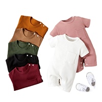 INNQEEBVBY yaz organik pamuk kısa kollu Unisex nervürlü bebek Bodysuit cep Onesie Romper