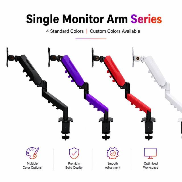 New Ergonomic Colorful Monitor Arm Single Desk Mount Heavy Duty Iron Stand 17-32 Inch Screen Height Adjustable 90 Tilt Bracket