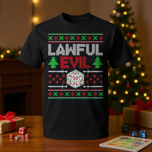T-shirt de Noël Santa Lawful Evil D20 avec motif désagréable et dés, catégorie de produit : pulls et t-shirts - Product Image 3