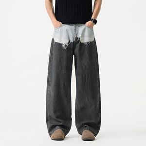 Celana Denim Berkualitas Tinggi Y2K Hip Hop Model Longgar Lebar Pinggang Sedang dengan Patch dan Cetakan Digital 3D - Celana Denim Pseudo Two-piece Ramah Lingkungan - Product Image 1