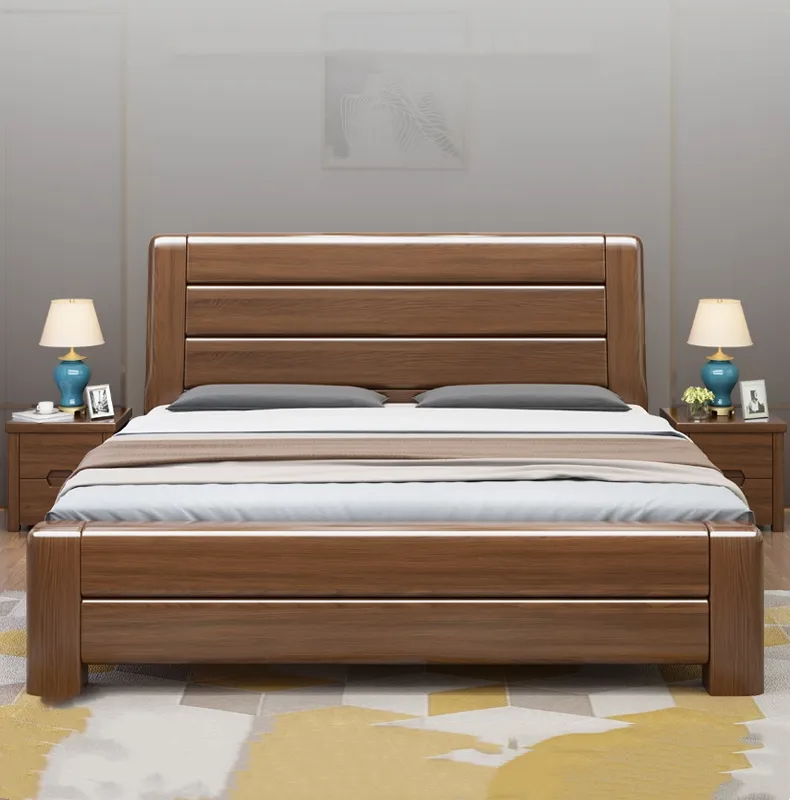 All Solid Wood Bed Walnut Storage Bed Master Bedroom King Size Double Bed Simple Modern Bedroom Furniture Sets