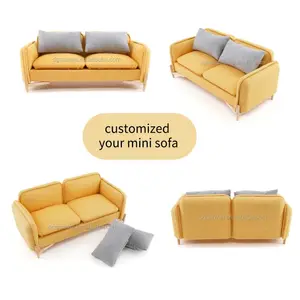 1/12 Schaal Poppenhuis Miniaturen Woonkamer Meubels Custom Sofa Set Met Gele Sofa Cover