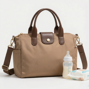 Sac à langer en cuir véritable pour mamans, grande capacité, sac organisateur pour bébé avec poches pour biberons, bandoulière et fermeture éclair antivol - Product Image 2