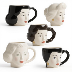 Par de sujetalibros personalizados con rostro de mujer, juego de cerámica 3D con detalles pintados a mano para decoración de oficina - Product Image 5