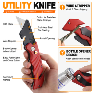 Couteau utilitaire pliant robuste YUEYANG avec lame SK5, manche en aluminium, coupe-boîte 3-en-1 avec dénudeur de fils, ouvre-bouteille et clip ceinture - Product Image 3