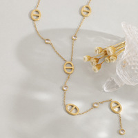 Collier Lariat en Acier Inoxydable Plaqué Or 18K avec Maillons Mariniers et Zircons Cubiques pour Femme, Chaîne Délicate, Vente en Gros OEM