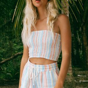 OEM Hawaiian Print Smocked Cropped <b>Top</b> <b>and</b> <b>Shorts</b> Two Piece <b>Set</b> Custom Prewashed Rayon <b>Crop</b> <b>Top</b> <b>and</b> <b>Shorts</b> <b>Set</b> - Product Image 5