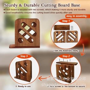 Tabla de cortar de madera maciza, juego de tres piezas con base, tabla de cortar para frutas y verduras de cocina, tabla de cortar para carne y pizza. - Product Image 3