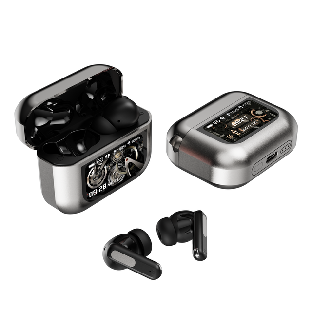 Zinc Alloy Tws Earbuds Touch Screen Earbuds Sports Waterproof Wireless Earbuds Digital Display LCD Screen Wireless Earphone