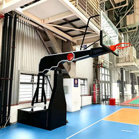 Support de basket-ball mobile robuste à levage hydraulique avec panneau arrière en verre trempé, rembourrage anti-collision et panier détachable
