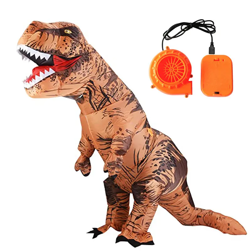 Fantasia inflável de Halloween de luxo inflável para crianças e adultos, fantasia de mascote de dinossauro T-Rex