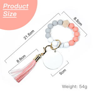 RTS US 30PCS/CTN <span class=keywords><strong>Bracelet</strong></span> en perles de <span class=keywords><strong>silicone</strong></span> élastique avec <span class=keywords><strong>bracelet</strong></span> en MDF à sublimation, porte-clés pour cadeau de fête des mères - Product Image 5