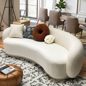 Juego minimalista de sofá y cama para sala de estar, color crema, ligero y lujoso para apartamentos pequeños con diseño curvo - Product Image 2