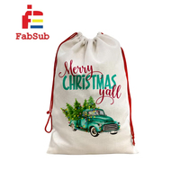 Vente en gros de sac de père noël en toile sublimation grand sac de père noël vierge sacs de père noël en toile de coton de noël avec cordon de serrage