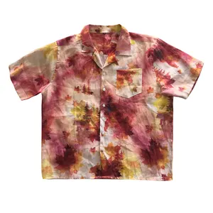 Printed design 100% linen camp shirt men wear beach custom hawaiian untucked shirts