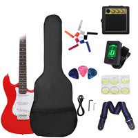 Kit de guitare électrique de style ST de 39 pouces avec micros SSS, tremolo, amplificateur, sac et accessoires