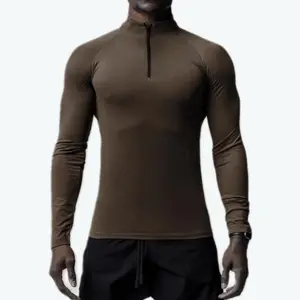 Customize Men's Quarter Zip Quick Dry Polyester Spandex Blank Long Sleeve Slim Active Muscle Compression Fitness Sports T Shirts