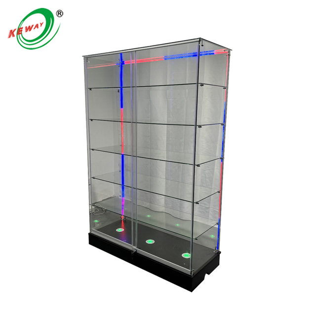 OEM/ODM 6 ft  Glass Mirror Display Showcase Sliding Door Extra Vision Adjustable Display Cabinet Aluminum MDF for Retail Store