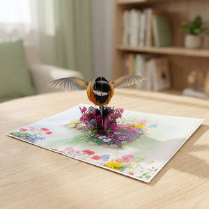 การ์ดอวยพรป๊อปอัพ 3 มิติ รูปนกบินพร้อมดอกไม้หลากสีสัน ตกแต่งด้วยกระดาษ - Product Image 3