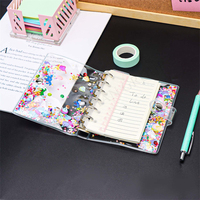 Protège-cahier A5/A6/A7 rechargeable, étui de classement économique, décoration sable mouvant, coque de carnet en PVC, fermeture à bouton-pression, classeur à 6 anneaux pour feuilles mobiles