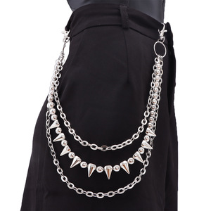 โซ่คล้องกางเกงแบบมีหนามประดับ ลูกปัดโลหะผสมสังกะสี โซ่คาดเอว สไตล์ฮิปฮอป เครื่องประดับลำลอง ห่วงหลายห่วง สีดำ สีขาว K - Product Image 6