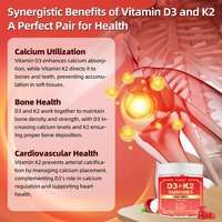 Complément alimentaire en gommes à la vitamine D3 5000 UI et K2 100 µg, saveur naturelle, marque privée OEM, vente en gros, pour le système nerveux et immunitaire