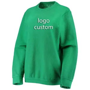 사용자 정의 로고 코듀로이 운동복 여성의 편안한 코드 경량 빈티지 풀오버 크루 넥 스웨터