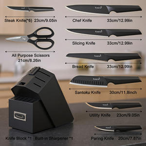 Набор кухонных ножей Kuisine Modern Design, 15 предметов, с подставкой, из высокоуглеродистой нержавеющей стали, со встроенной точилкой, стальные ручки - Product Image 2