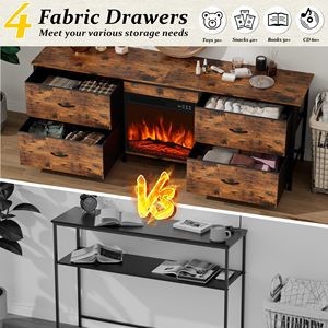 Meuble TV rustique en bois SENYU avec foyer électrique, 65 pouces et plus, mobilier moderne pour salon, montage au sol - Product Image 4