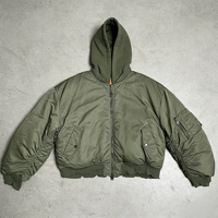 Blouson Bomber Homme Personnalisé OEM, Style Décontracté Urbain, Coupe Courbée, Double Couche, Zippé, Ample, Hiver, Col en Nylon, à Capuche