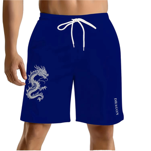 Pantalones Cortos Deportivos Casuales para Hombre, Negros, de Poliéster, Cintura Media, Estampado de Dragón, Secado Rápido, Cordón Elástico, Talla Grande, para Aventuras al Aire Libre - Product Image 1