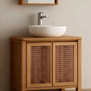 อ่างล้างหน้าเซรามิกแบบปรับแต่งได้สไตล์โฮมสเตย์สำหรับโรงแรม ตู้ห้องน้ำสไตล์ไม้ธรรมชาติ - Product Image 6