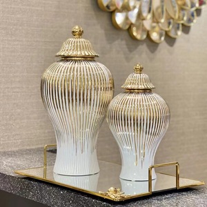European Style Flower <b>Vase</b> Decor Luxury Light Ceramic Storage Jar with Electroplated Finish Modern General Jar Decorative Crafts - Product Image 3