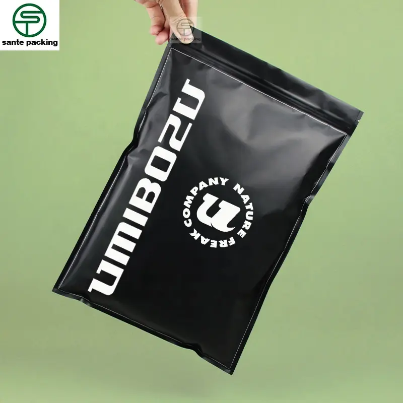 Custom printed Matte Black zipper bag Plastic packaging clothing Shirts ziplock bags