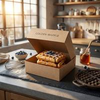 Emballage alimentaire personnalisé pour le thé de l'après-midi, emballage en kraft pour gaufres, boîte à gaufres jetable pour boulangerie