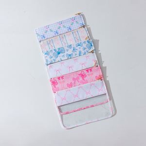 Custom Summer for Women's <b>Zip</b> Reusable Portable Eco-Friendly Bow Printed Clear PVC Waterproof Flat <b>Pouch</b> Cosmetic Organizer - Product Image 6