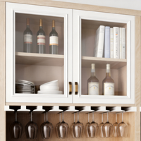 Meuble Bar à Vin Autoportant Moderne avec Porte Vitrée et Casier à Bouteilles, Grande Capacité, Meuble de Rangement de Cuisine avec Porte-Verres