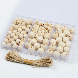 Wooden <b>Beads</b> <b>Set</b> 100Pcs With 5M Hemp Rope Natural Color For Jewelry Making Craft Supplies Round Beading Materials - Product Image 3