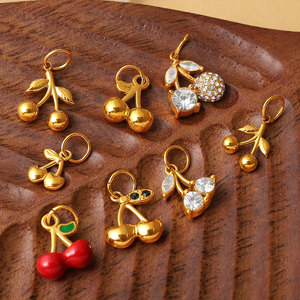 Custom DIY 14K 18K PVD Gold Plated 316L Stainless Steel Strawberry Cherry Charms For <b>Bracelet</b> Necklace Jewelry Making - Product Image 2