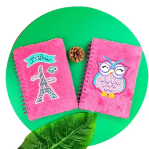 Cuaderno de escritura de felpa esponjosa A5, portamonedas con espiral rosa