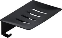 Porte-savon mural moderne en acier inoxydable, 2 pièces, auto-adhésif, avec drain, forme rectangulaire, 4,72 x 3,35 pouces (noir)