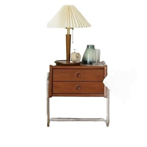 Cross-border solid wood bedside table, bedroom retro <b>small</b> storage <b>cabinet</b>, vintage furniture, stainless steel bedside storage - Product Image 5