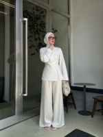 Setelan Abaya Wanita Mexizo Custom Baru, Kancing Katak Cina, Celana Lengan Lebar, Dua Potong, Muslimah Elegan Islami