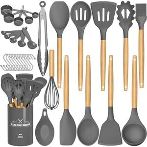 33 cái đồ dùng nhà bếp thiết lập, Pandora màu Silicone nấu ăn công cụ, không dính Spatula Set với tay cầm bằng gỗ và chủ - Product Image 2