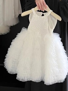 Boutique Halfter Kinder bekleidung Marken trend Sommer 2-10 Jahre alt Baby Mädchen weiß Prinzessin Party kleid mit Fliege Dekoration - Product Image 6