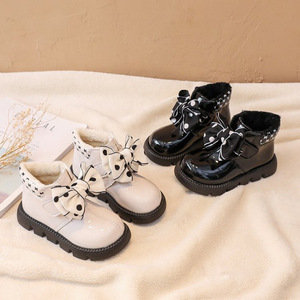 Chaussures d'extérieur pour enfants de haute qualité, à semelle souple, avec nœud, en cuir givré, bottes de princesse pour filles - Product Image 1