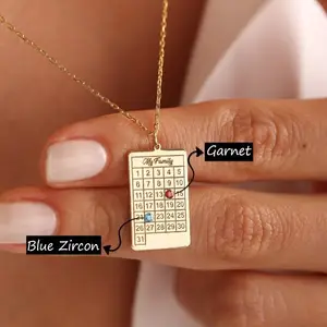 Customized Calendar Gold Necklace With Birthstone Stainless Steel Wedding Date Custom Cheap Low Price Pendant Crystal Necklace