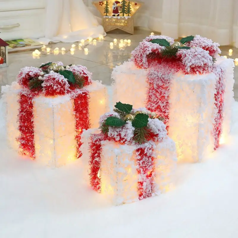 Christmas Decorations Creative Ornaments Glowing Boxes Stacked Tree Lights Holiday Shopping Malls Hotel Window Scene Layout