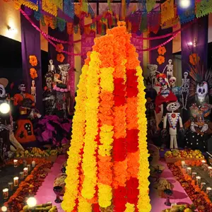 Nicro印度婚礼手工人造橙色万寿菊花花环Dia De Muertos墨西哥节日的死亡装饰