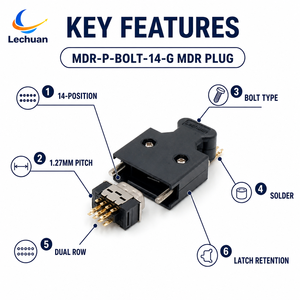 מחבר זכר מסוג 3M 1.27mm SCSI MDR Mini D <span class=keywords><strong>Ribbon</strong></span> D-Sub Micro-D 14Pin I/O Bolt Type Solder 10114-3000PE - Product Image 3